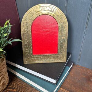 Vintage Solid Brass Arched Picture Frame with Ornate Floral Pattern